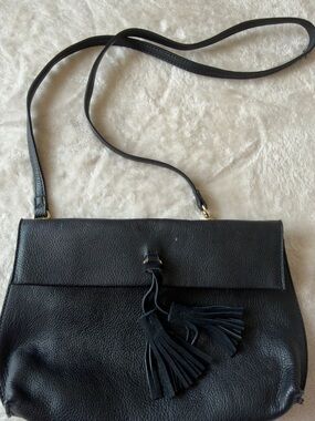 Anthropology Street Level Black Leather Tassel Crossbody Bag